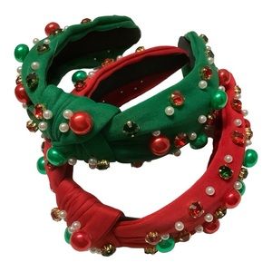 Christmas Non-Slip Headband Top Knotted with Faux Pearl & Rhinestones